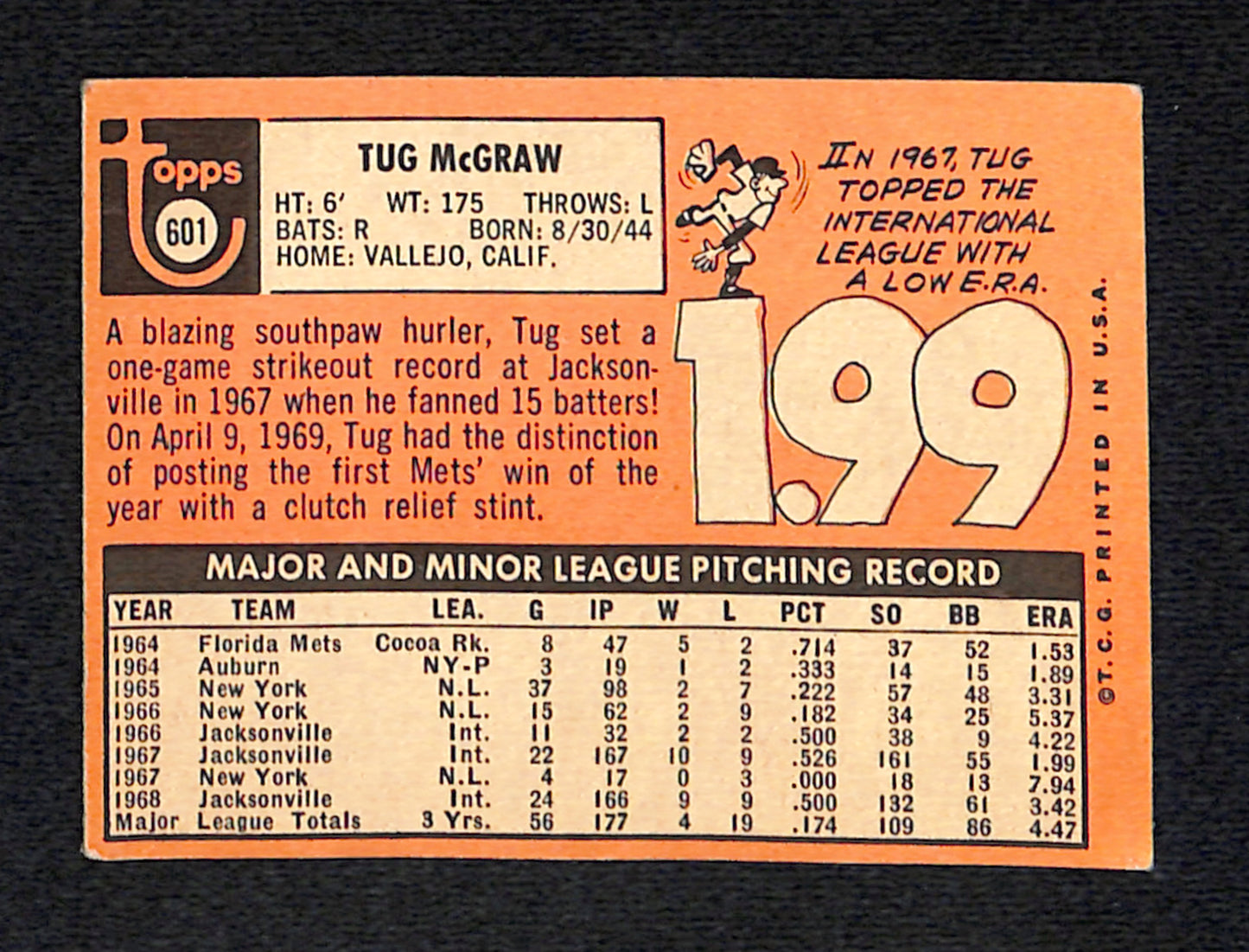 1969 Topps #601 Tug McGraw VGEX