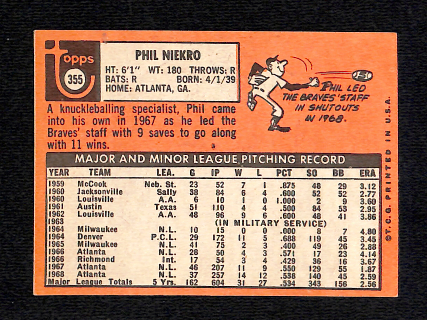 1969 Topps #355 Phil Niekro EX