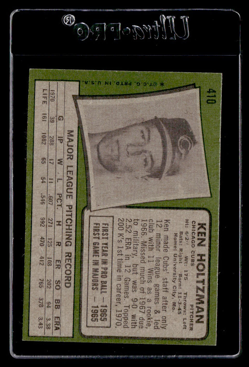 1971 Topps #410 Ken Holtzman EX