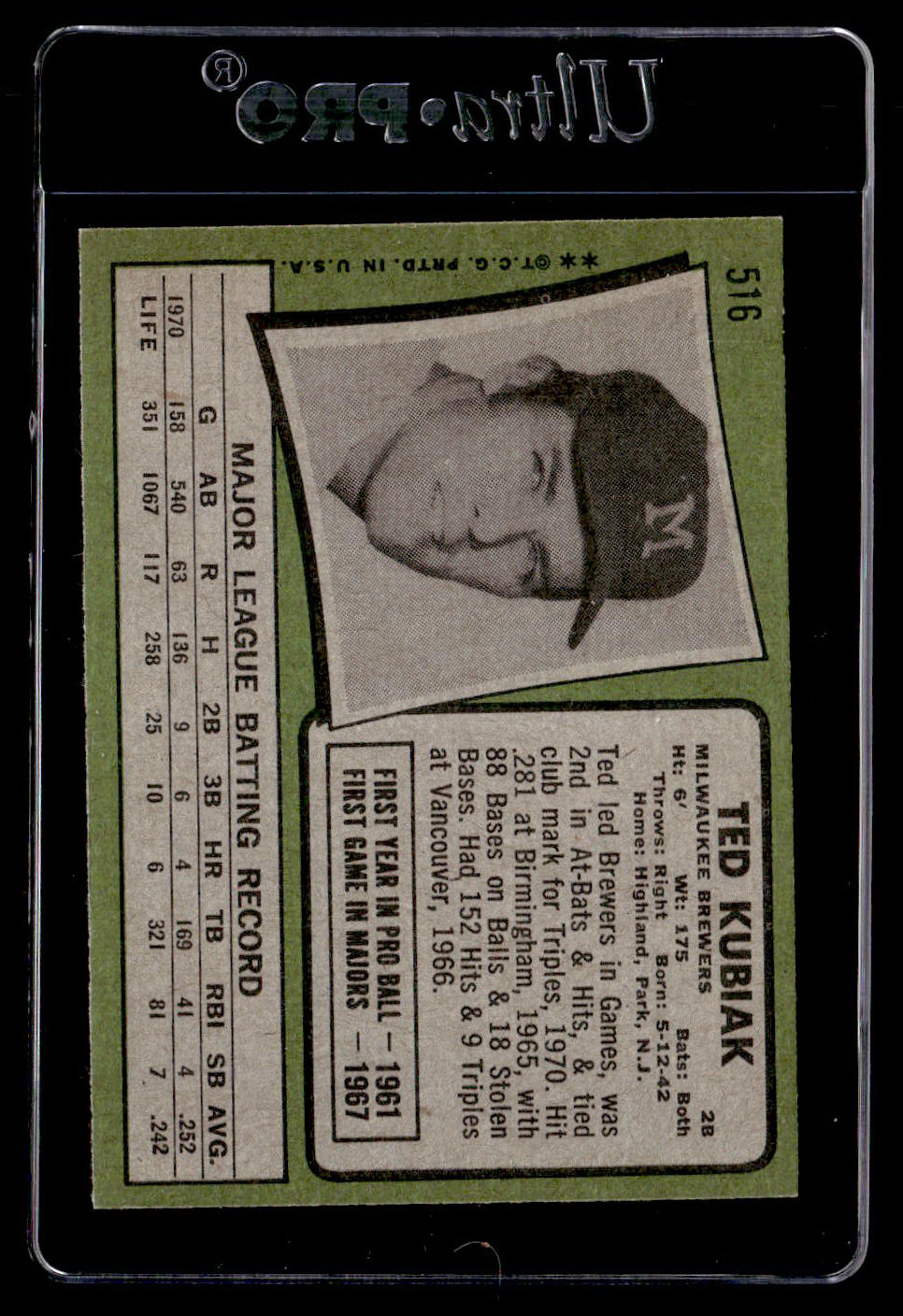 1971 Topps #516 Ted Kubiak EX