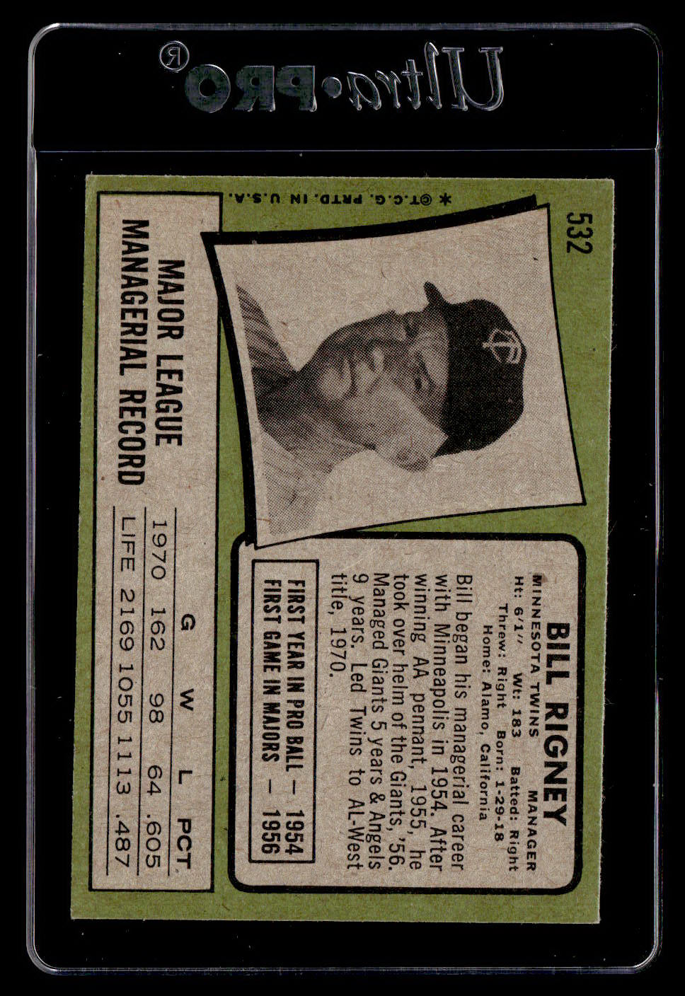 1971 Topps #532 Bill Rigney MG EX