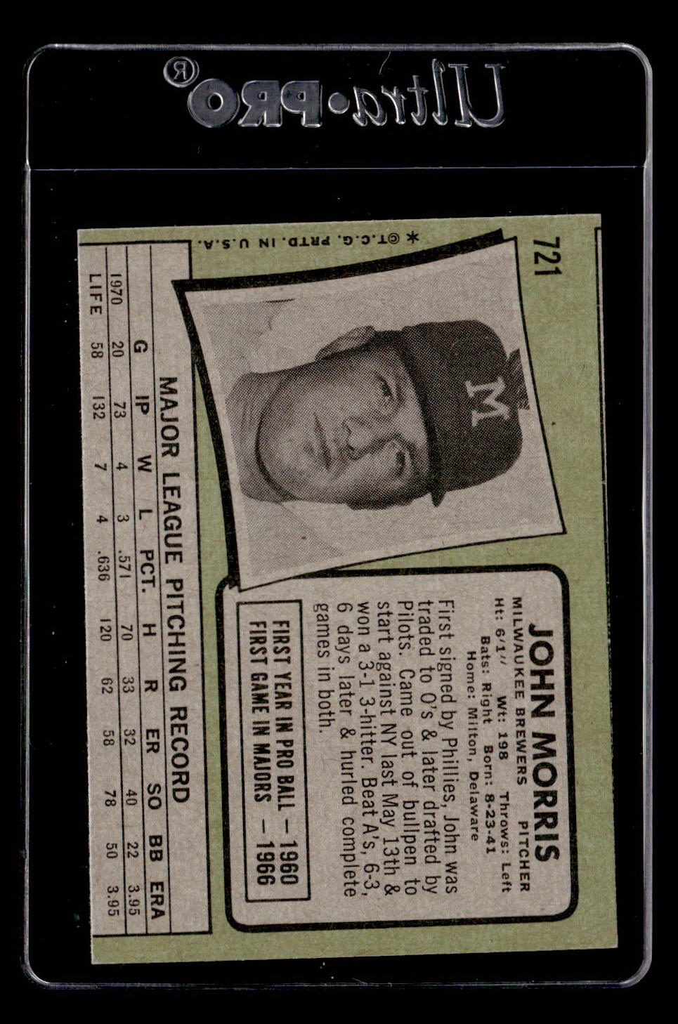 1971 Topps #721 John Morris VG Hi #