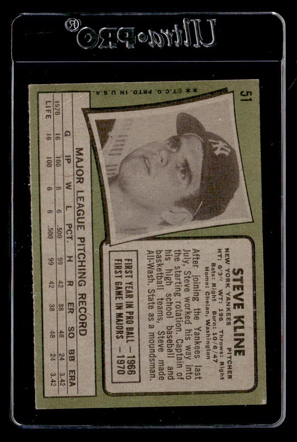 1971 Topps #51 Steve Kline EXMT