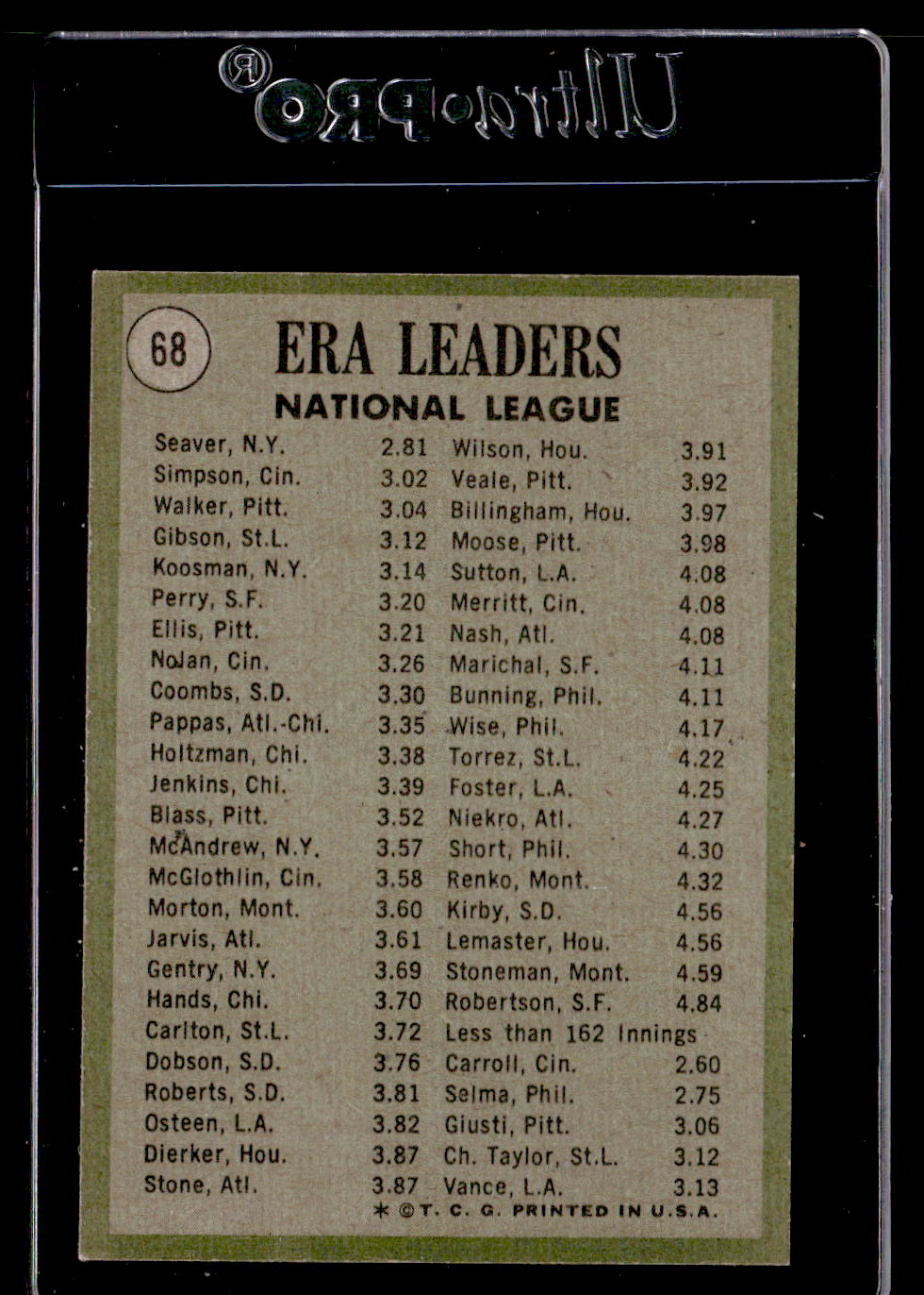1971 Topps #68 NL ERA Leaders Seaver/Simp/Walk EXMT