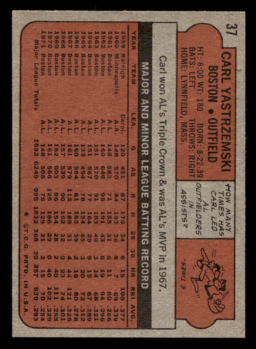 1972 Topps #37 Carl Yastrzemski EX