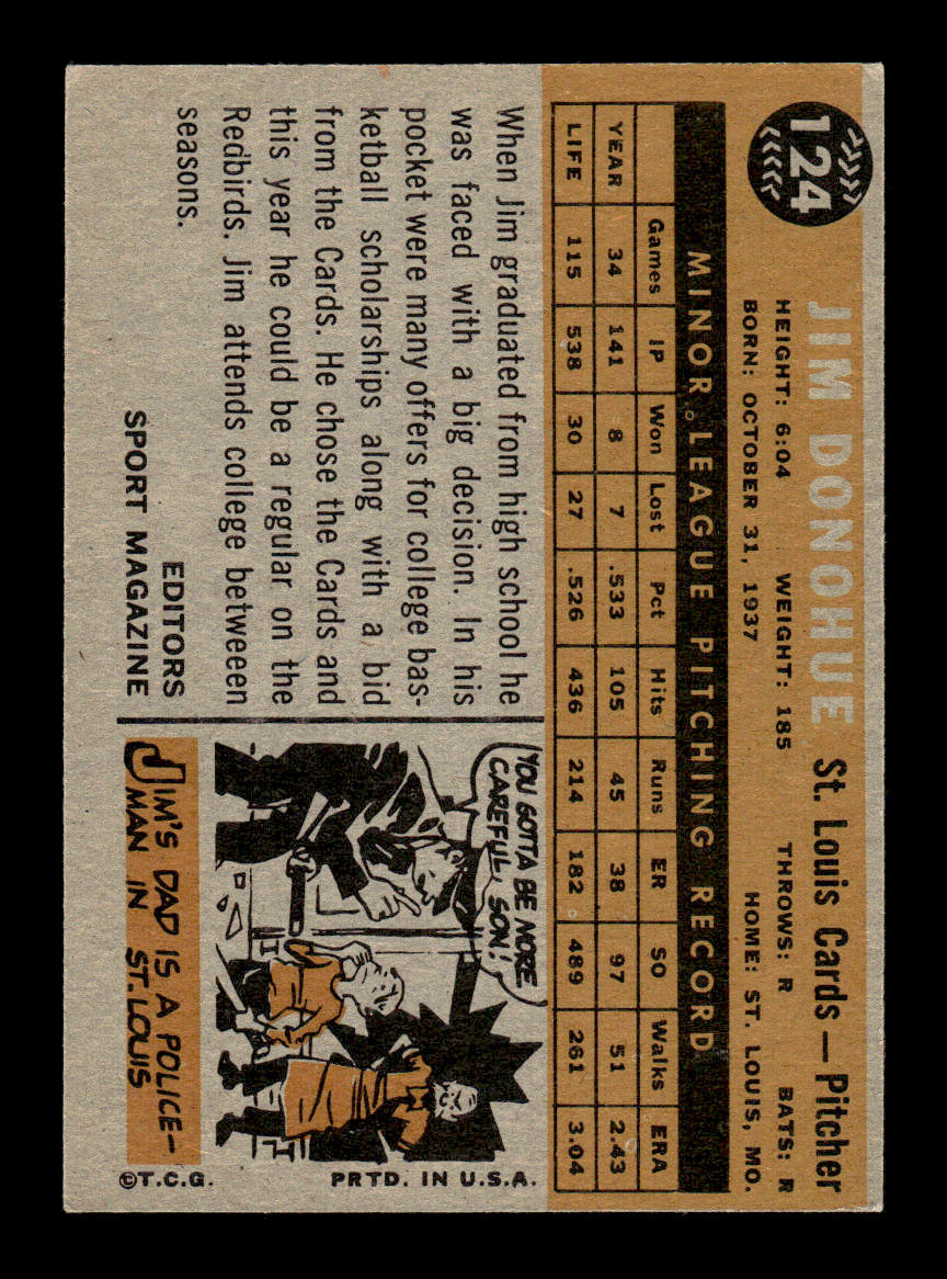 1960 Topps #124 Jim Donohue - St. Louis Cardinals RC EX