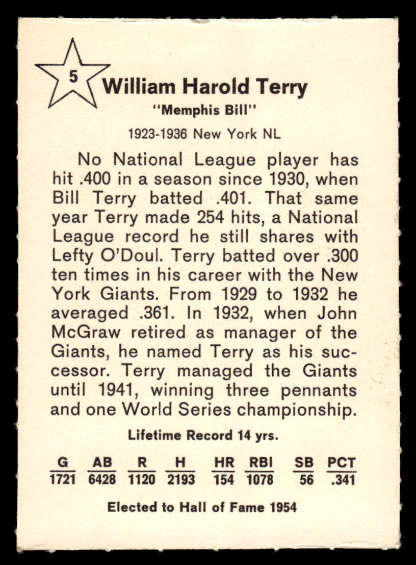 1961 Golden Press #5 Bill Terry EX