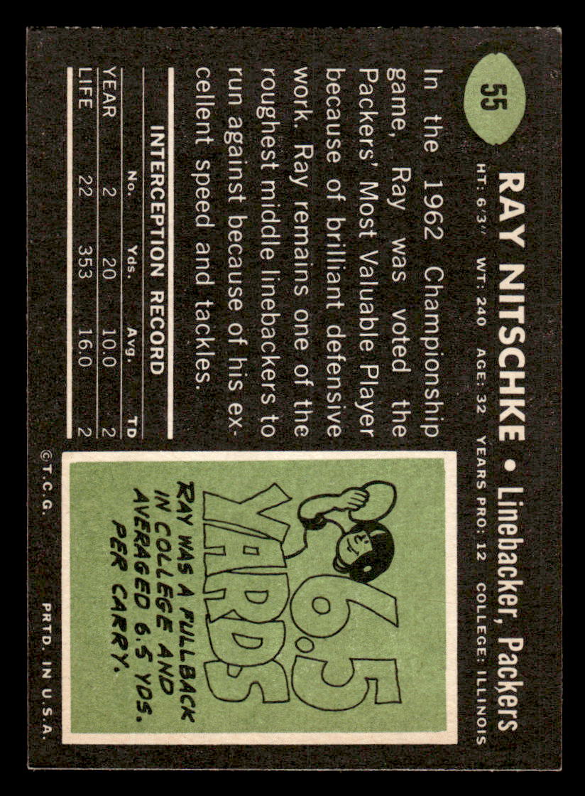 1969 TOPPS #55 RAY NITSCHKE PACKERS HOF NMT