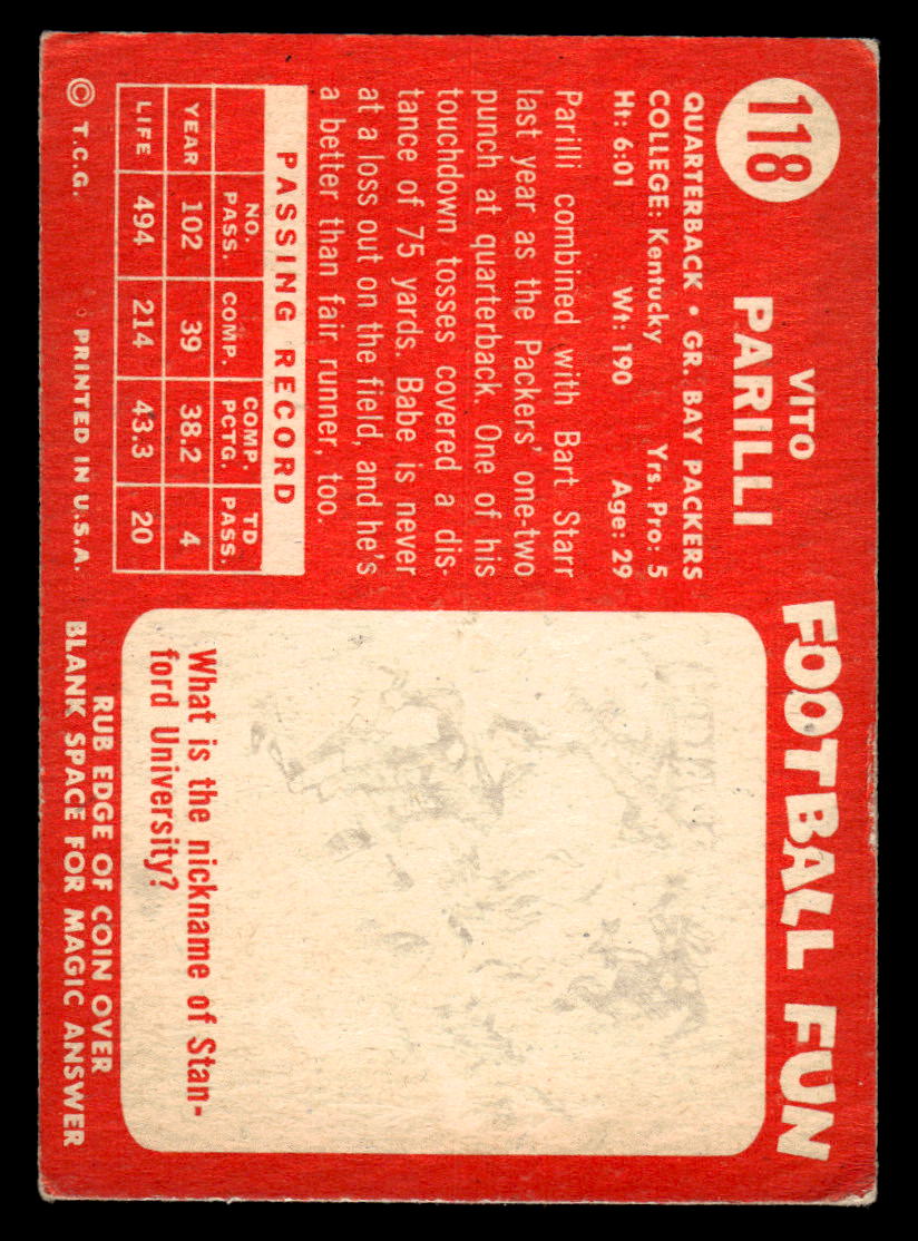 1958 Topps #118 Babe Parilli - Packers QB VGEX