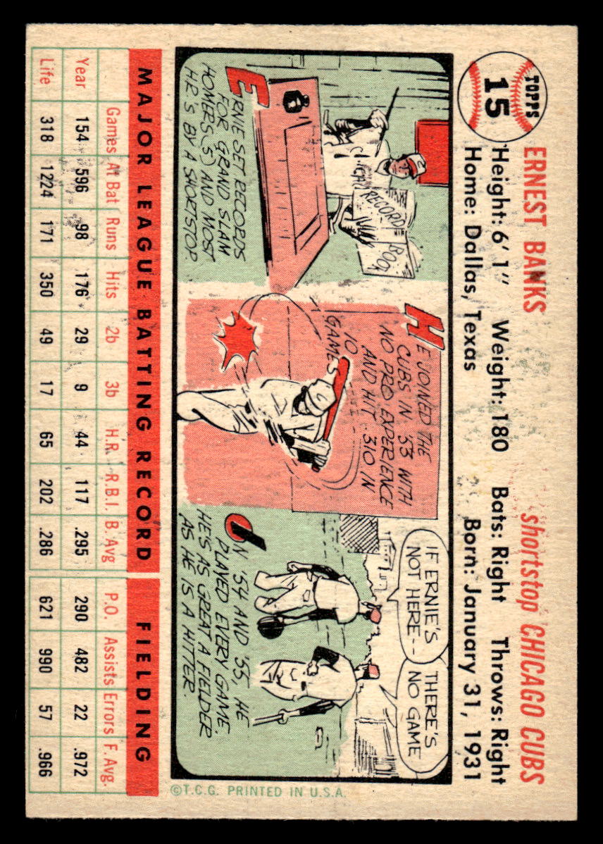 1956 Topps # 15 Ernie Banks EX (white back)
