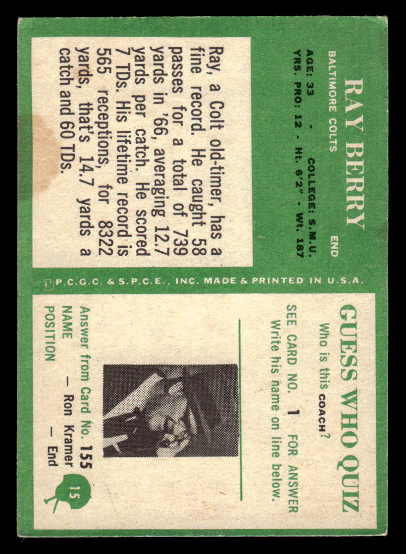 1966 Philadelphia #15 Raymond Berry VGEX