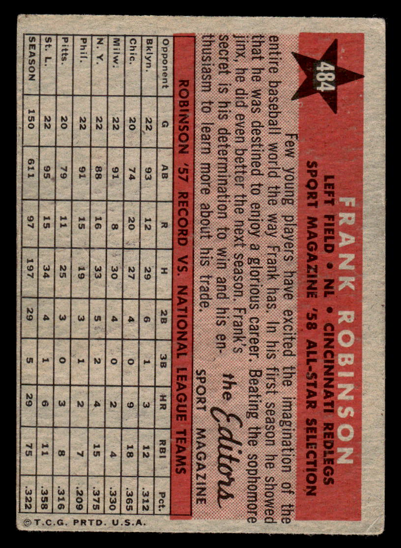1958 Topps #484 Frank Robinson All Star EX