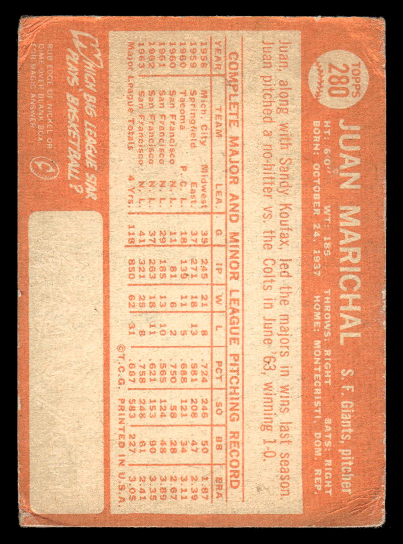 1964 Topps #280 Juan Marichal G/VG MK