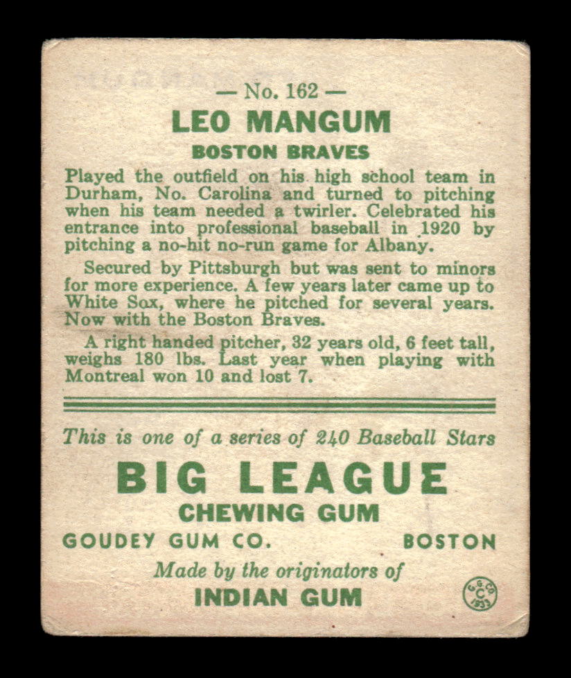 1933 Goudey #162 Leo Mangum VGEX