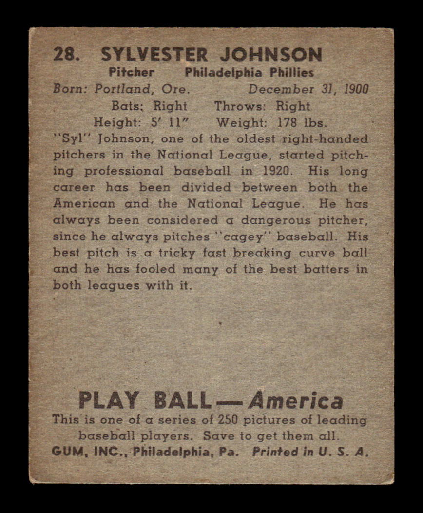 1939 Play Ball #28 Sylvester Johnson VG