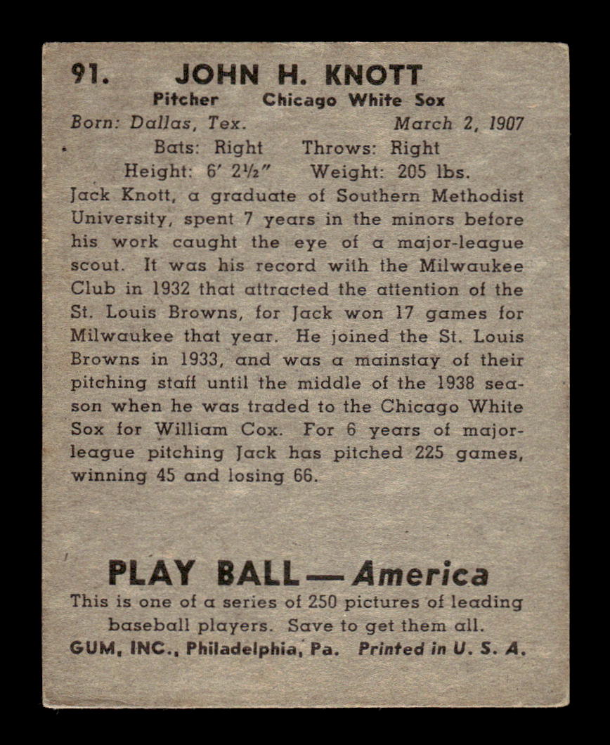 1939 Play Ball #91 John Knott VG