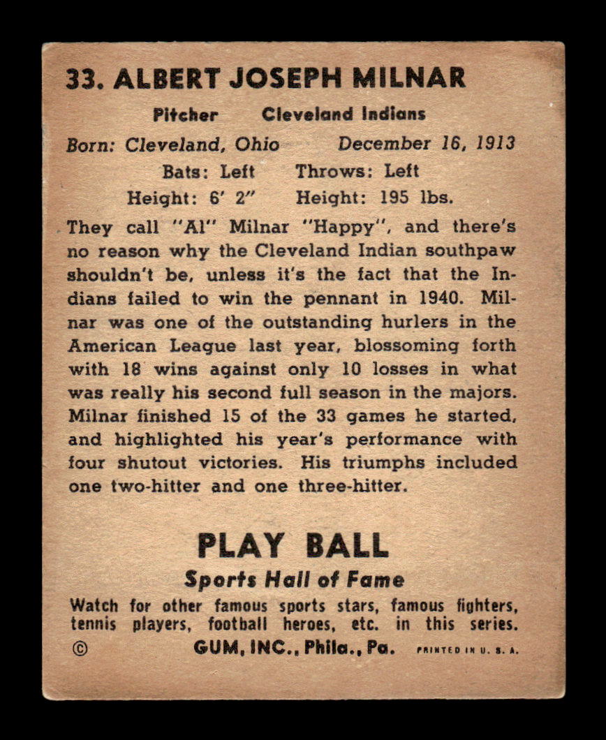 1941 Play Ball #33 Happy Albert Joseph Milnar VG -2