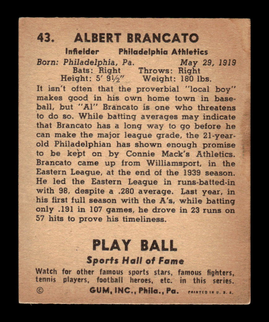 1941 Play Ball #43 Albert Bronk Brancato VG-1