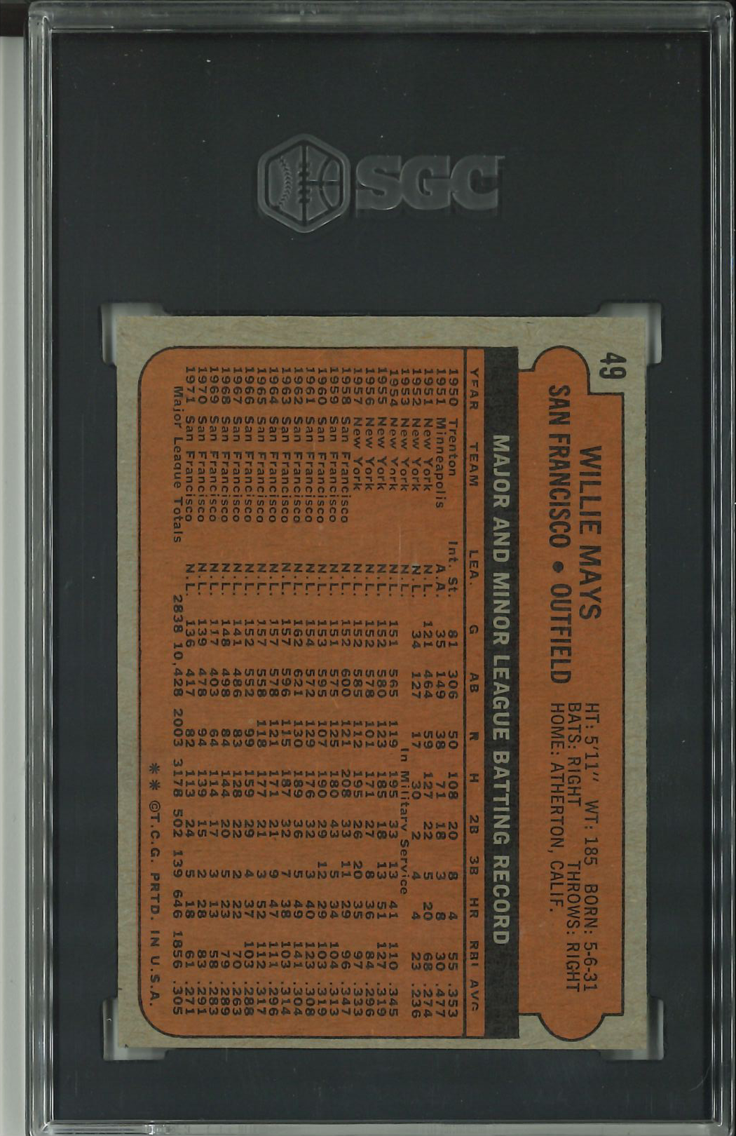 1972 Topps #49 Willie Mays SGC 8.5