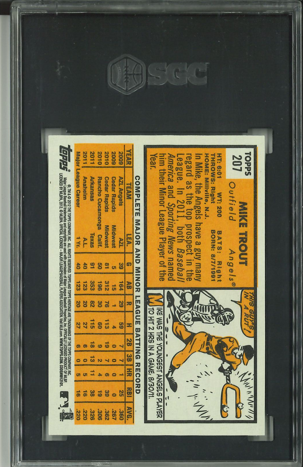 2012 Topps Heritage #207 Mike Trout SGC 9