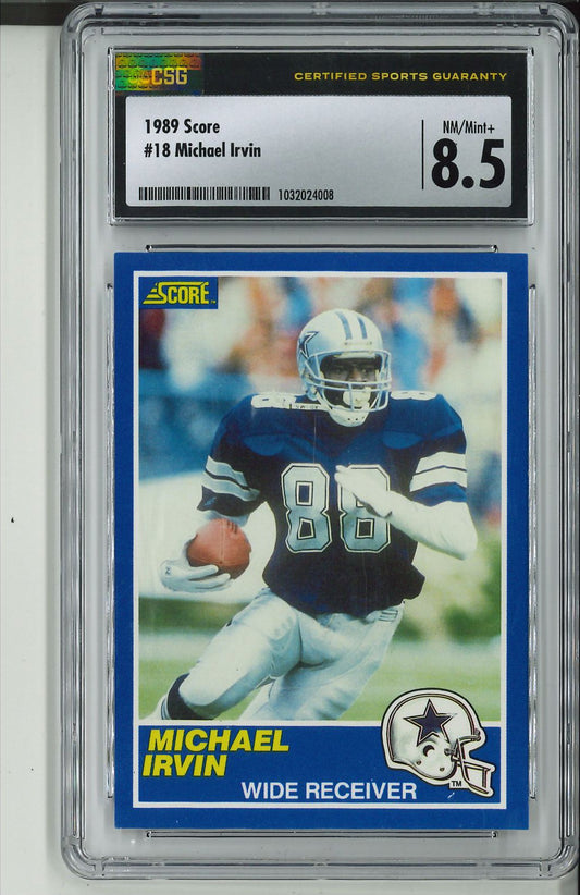 1989 Score #18 Michael Irvin RC CSG 8.5