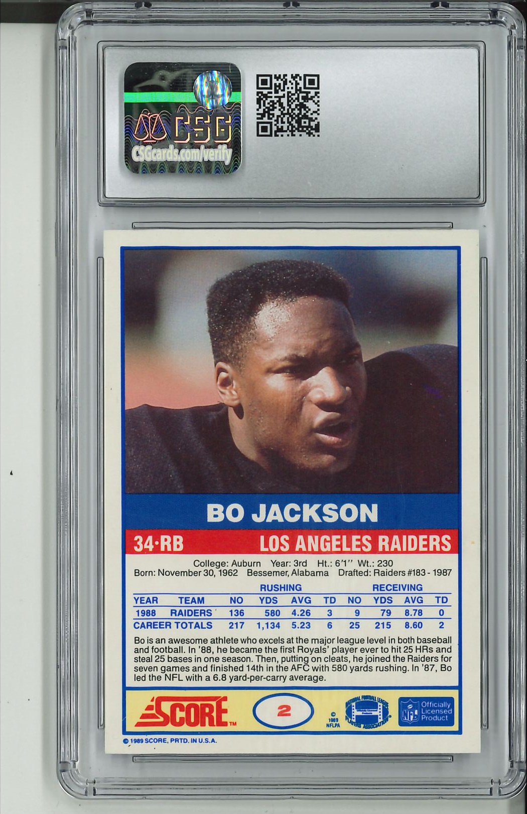 1989 Score #2 Bo Jackson CSG 8.5