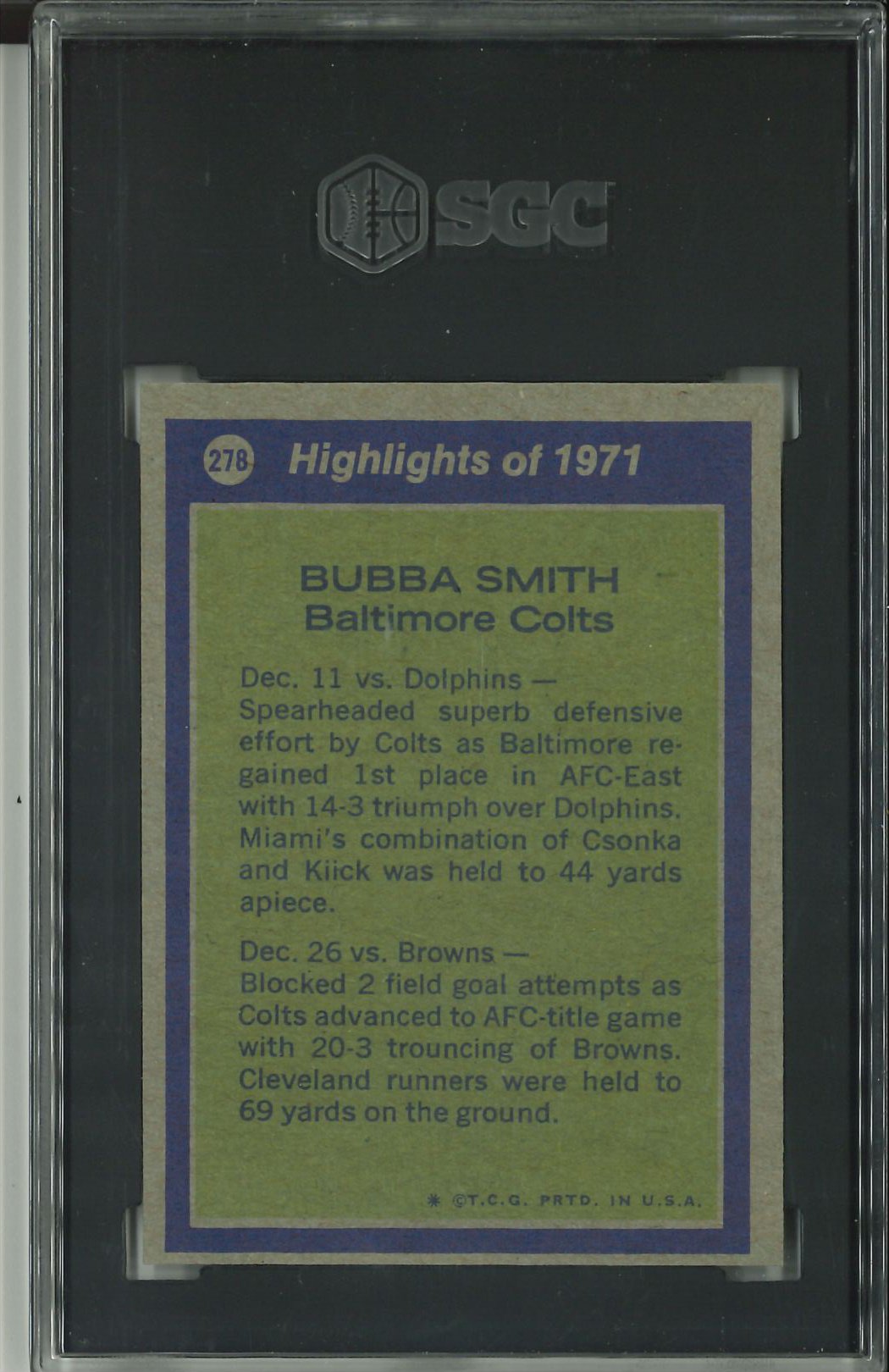 1972 Topps #278 Bubba Smith All Pro SGC 7 Hi #