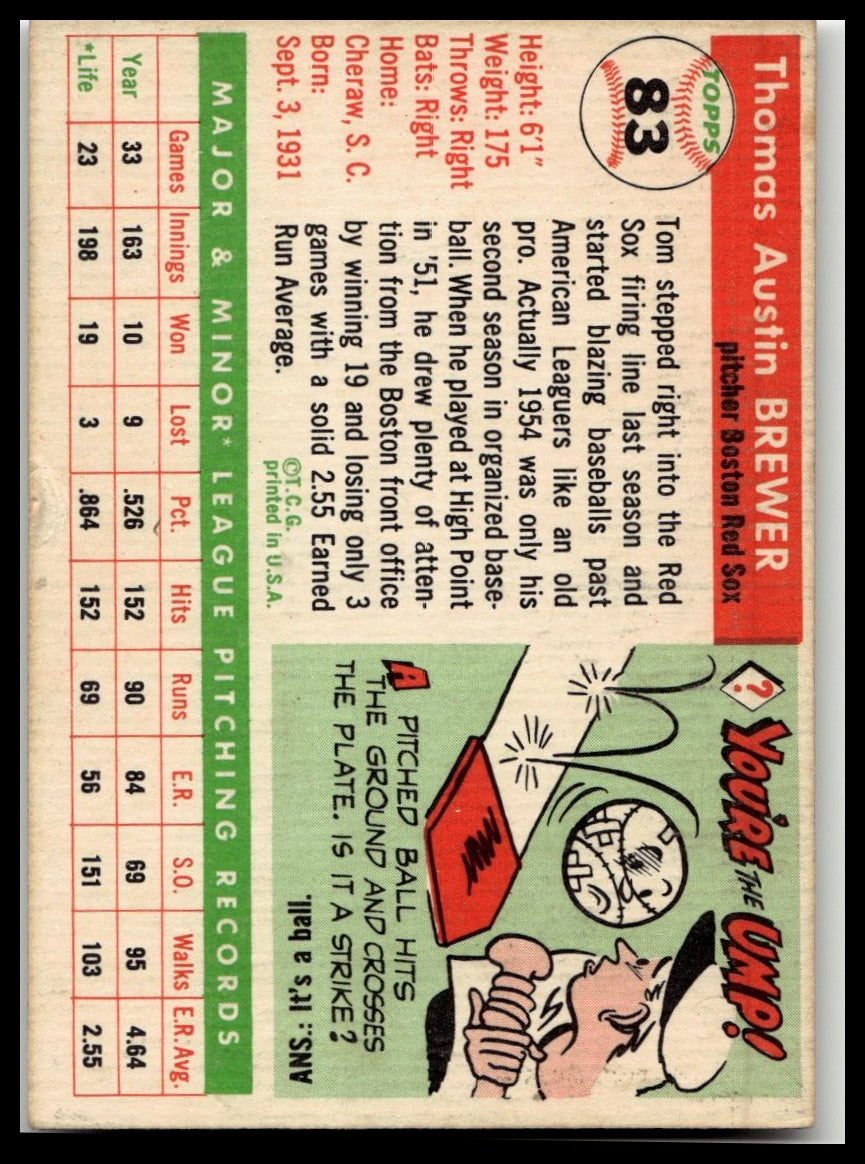 1955 Topps #83 Tom Brewer Excellent