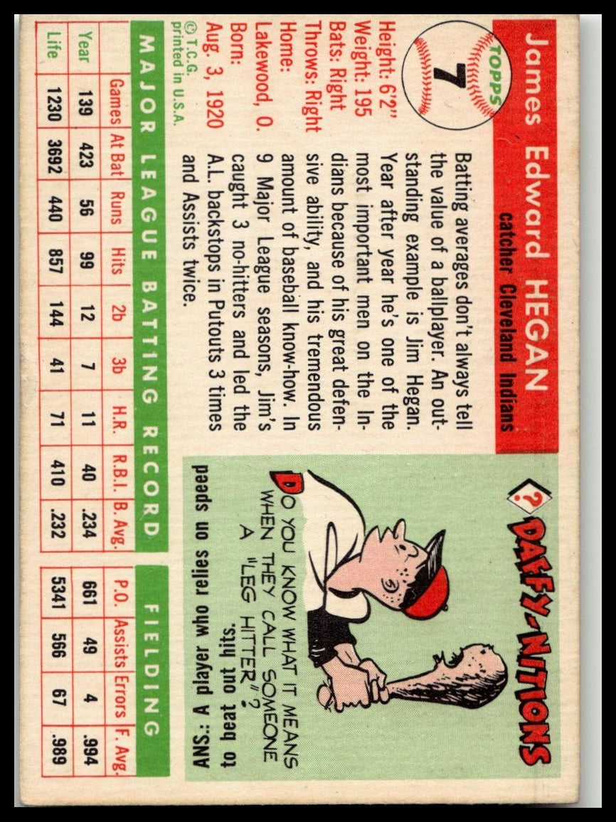 1955 Topps #7 Jim Hegan Excellent
