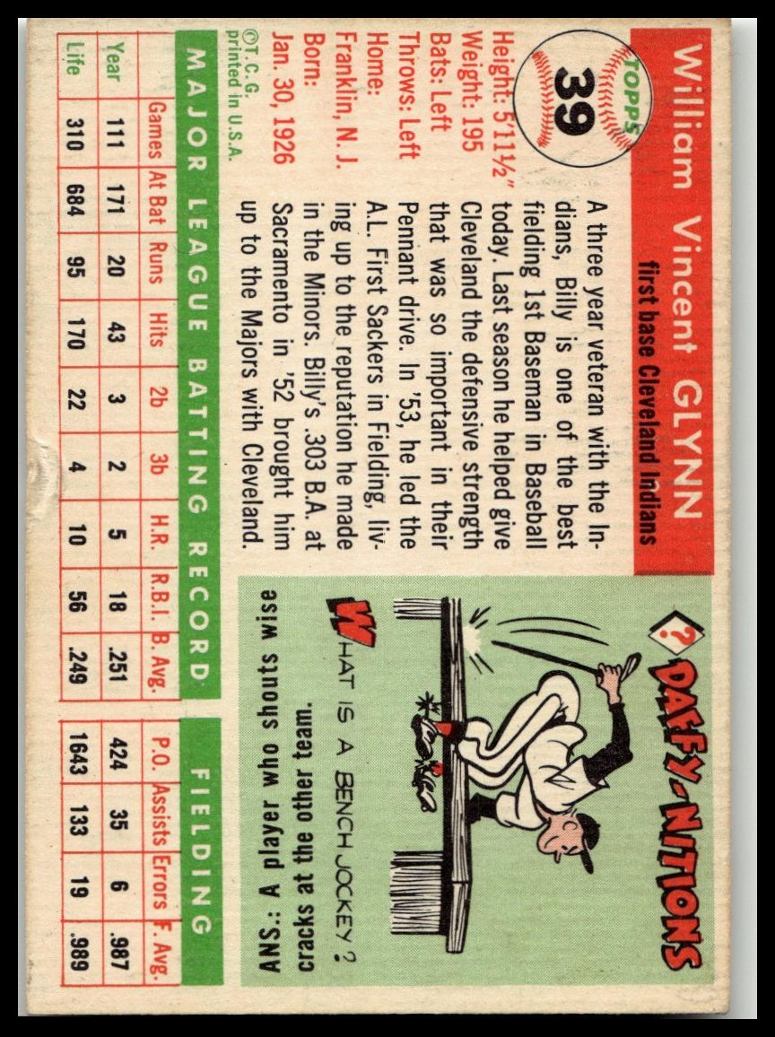 1955 Topps #39 Bill Glynn Excellent