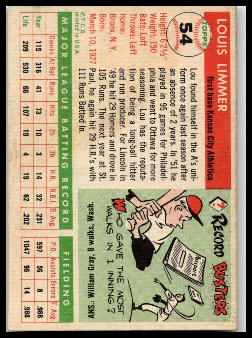 1955 Topps #54 Lou Limmer Excellent