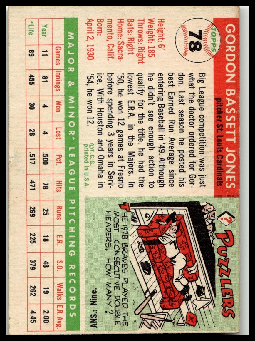 1955 Topps #78 Gordon Jones Excellent
