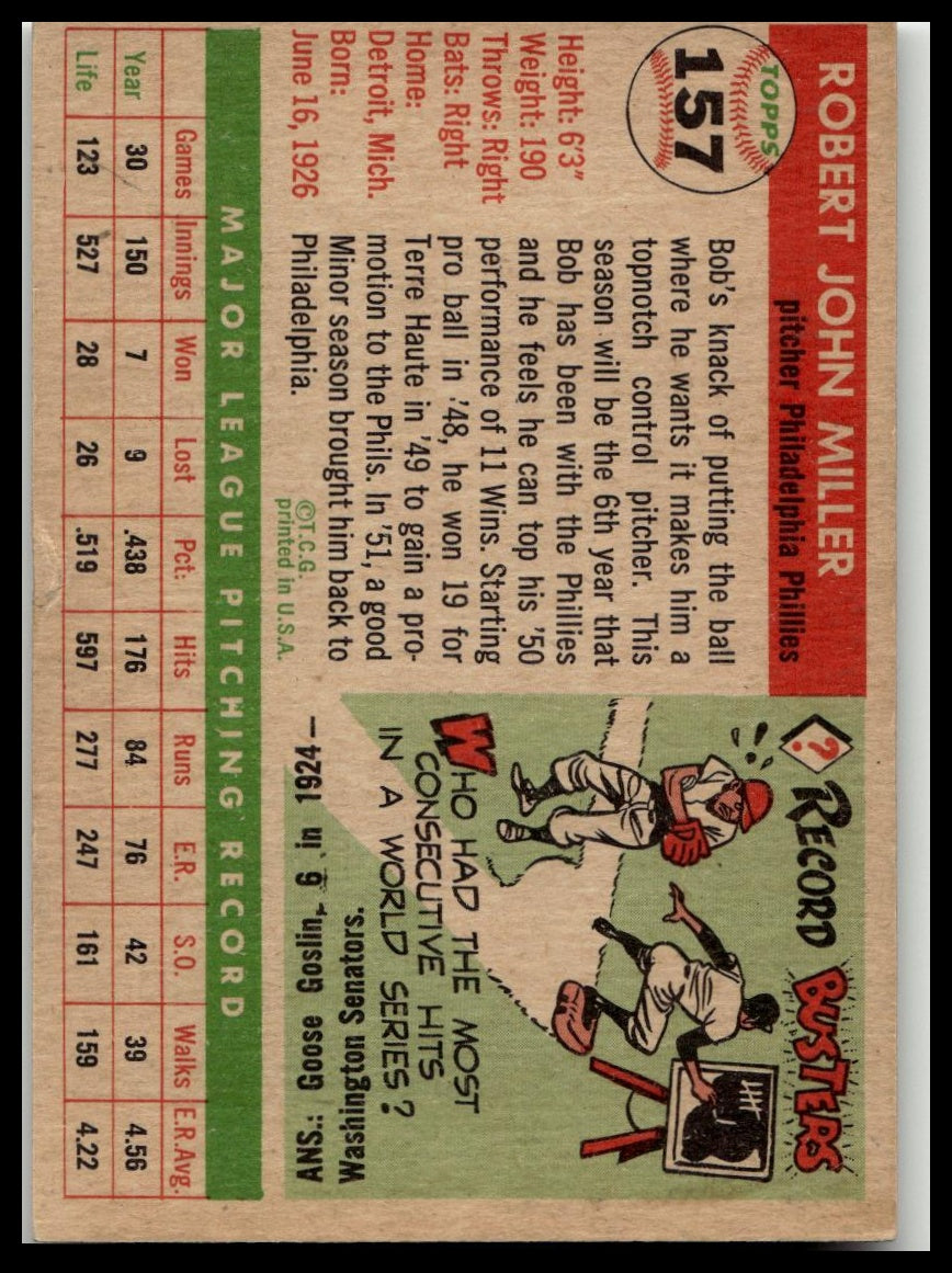 1955 Topps #157 Bob Miller Very Good