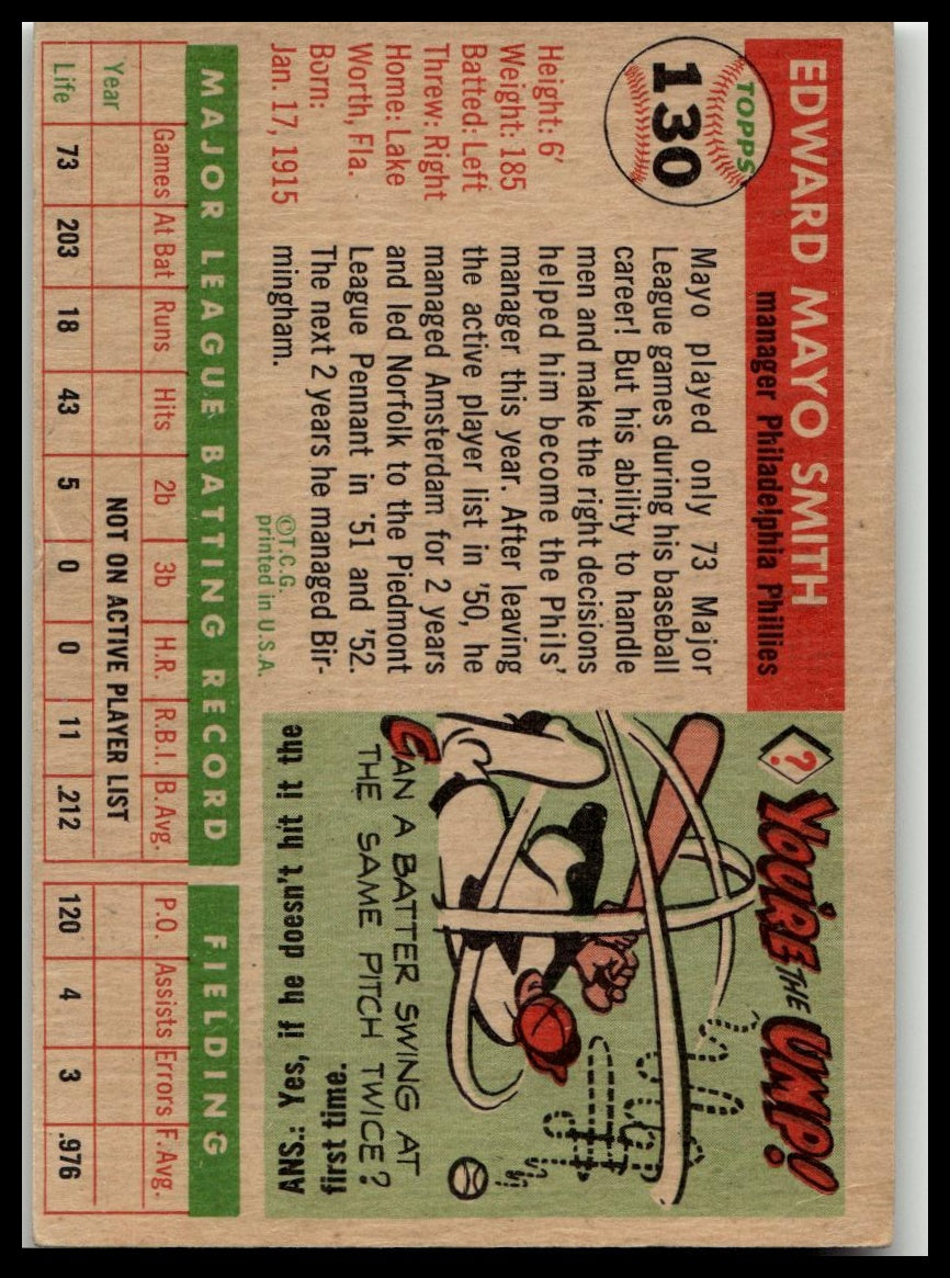 1955 Topps #130 Mayo Smith Very Good