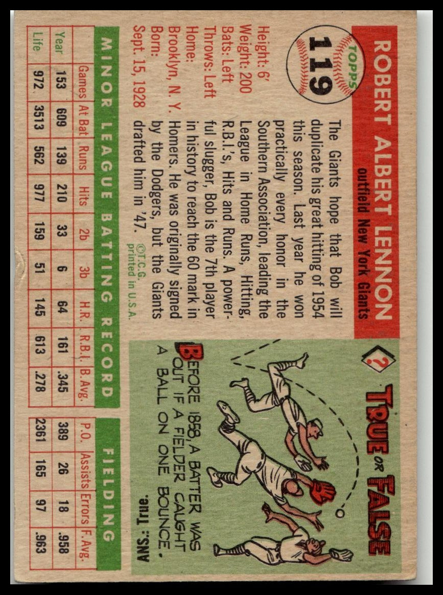 1955 Topps #119 Bob Lennon Very Good