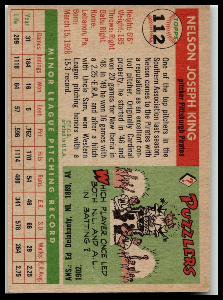 1955 Topps #112 Nelson King Very Good