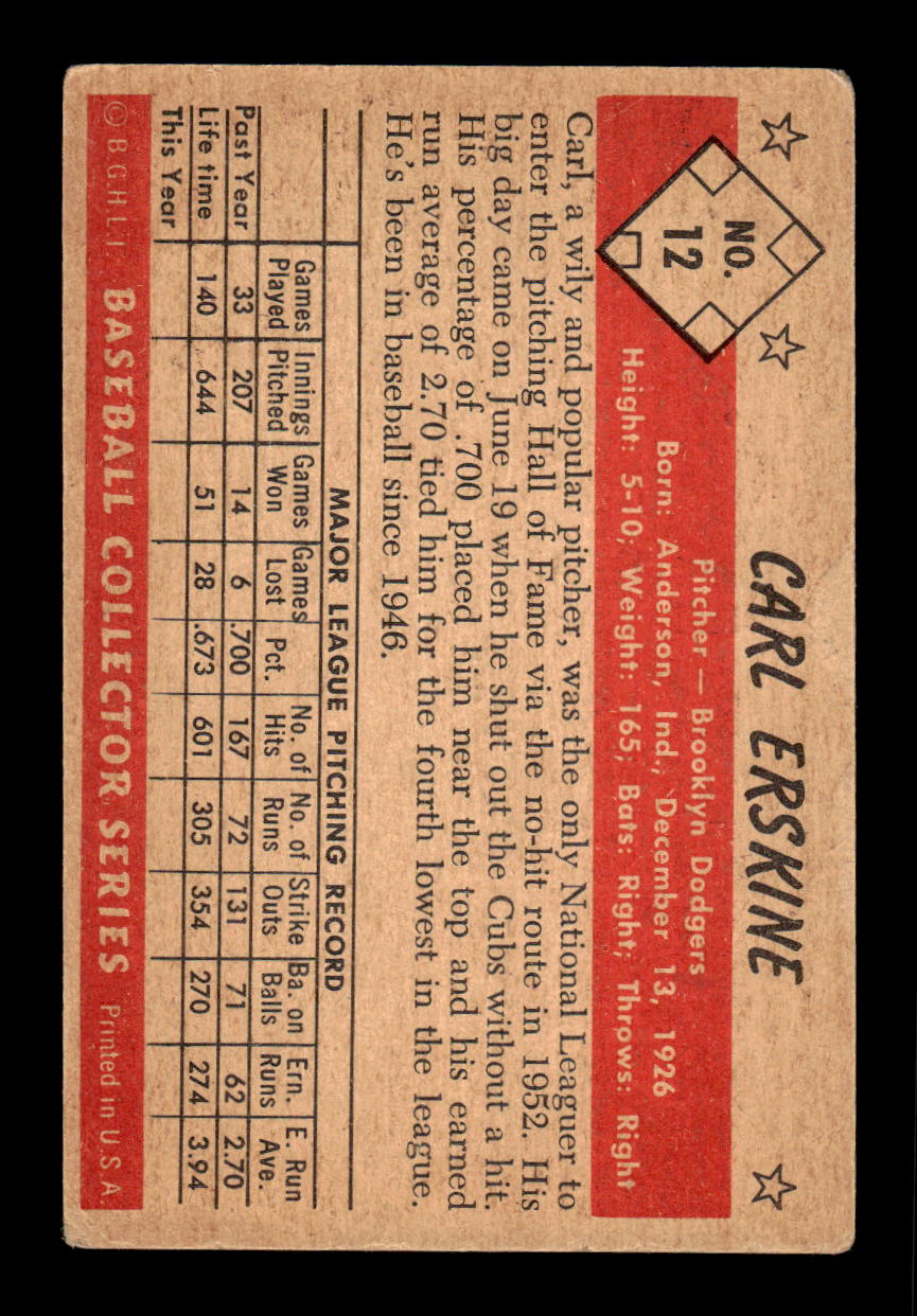 1953 Bowman Color #12 Carl Erskine Very Good HOF-10001492