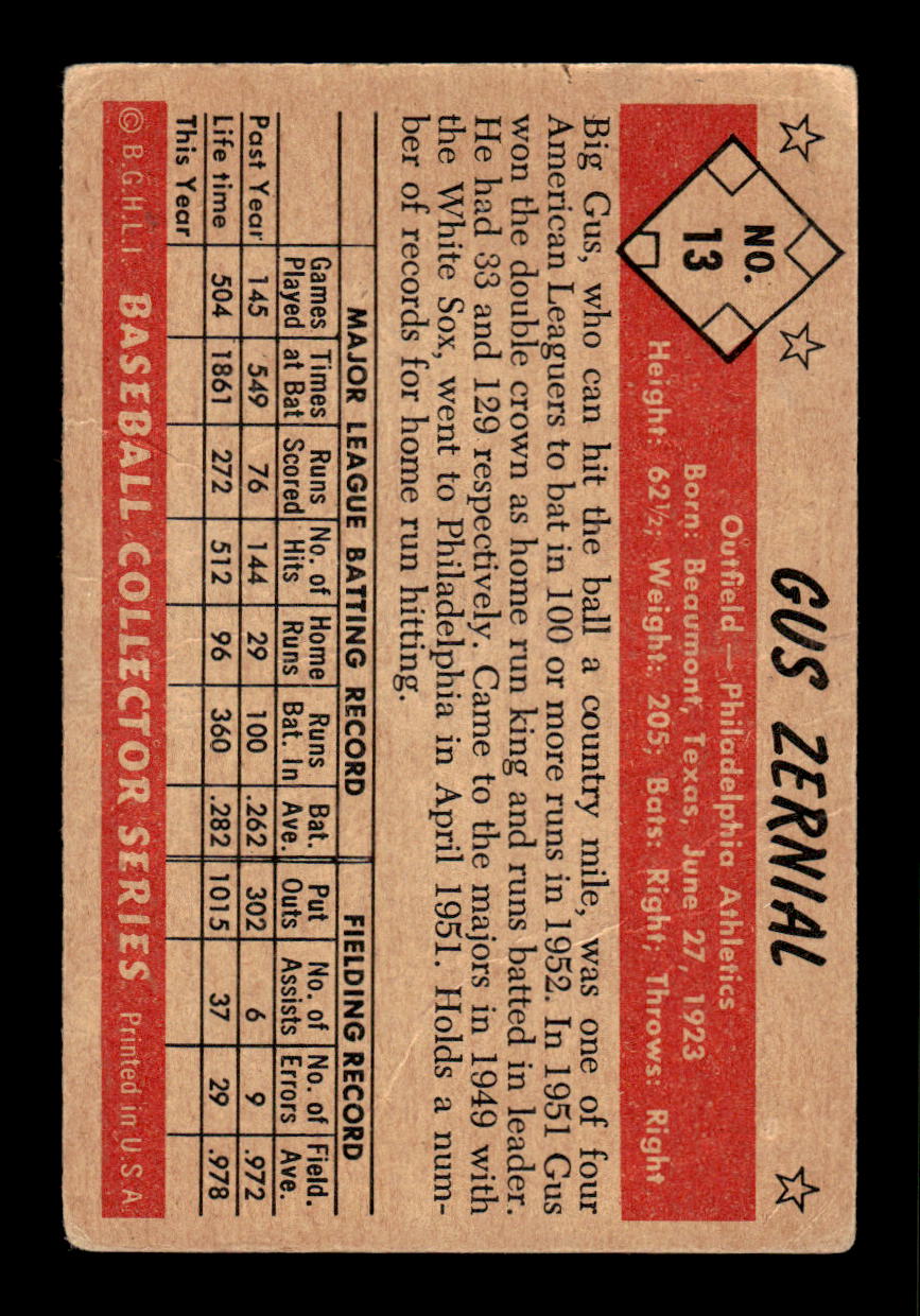 1953 Bowman Color #13 Gus Zernial Very Good HOF-10001493