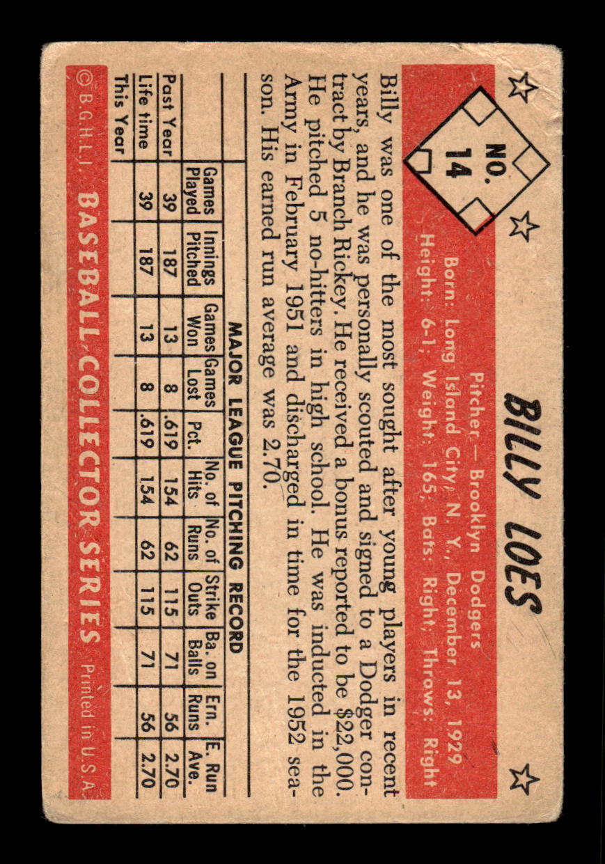 1953 Bowman Color #14 Billy Loes Very Good HOF-10001494
