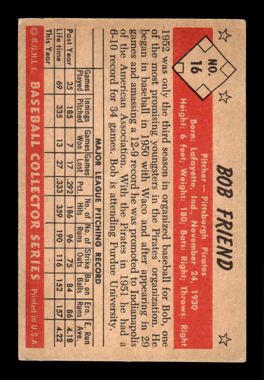 1953 Bowman Color #16 Bob Friend Very Good HOF-10001496
