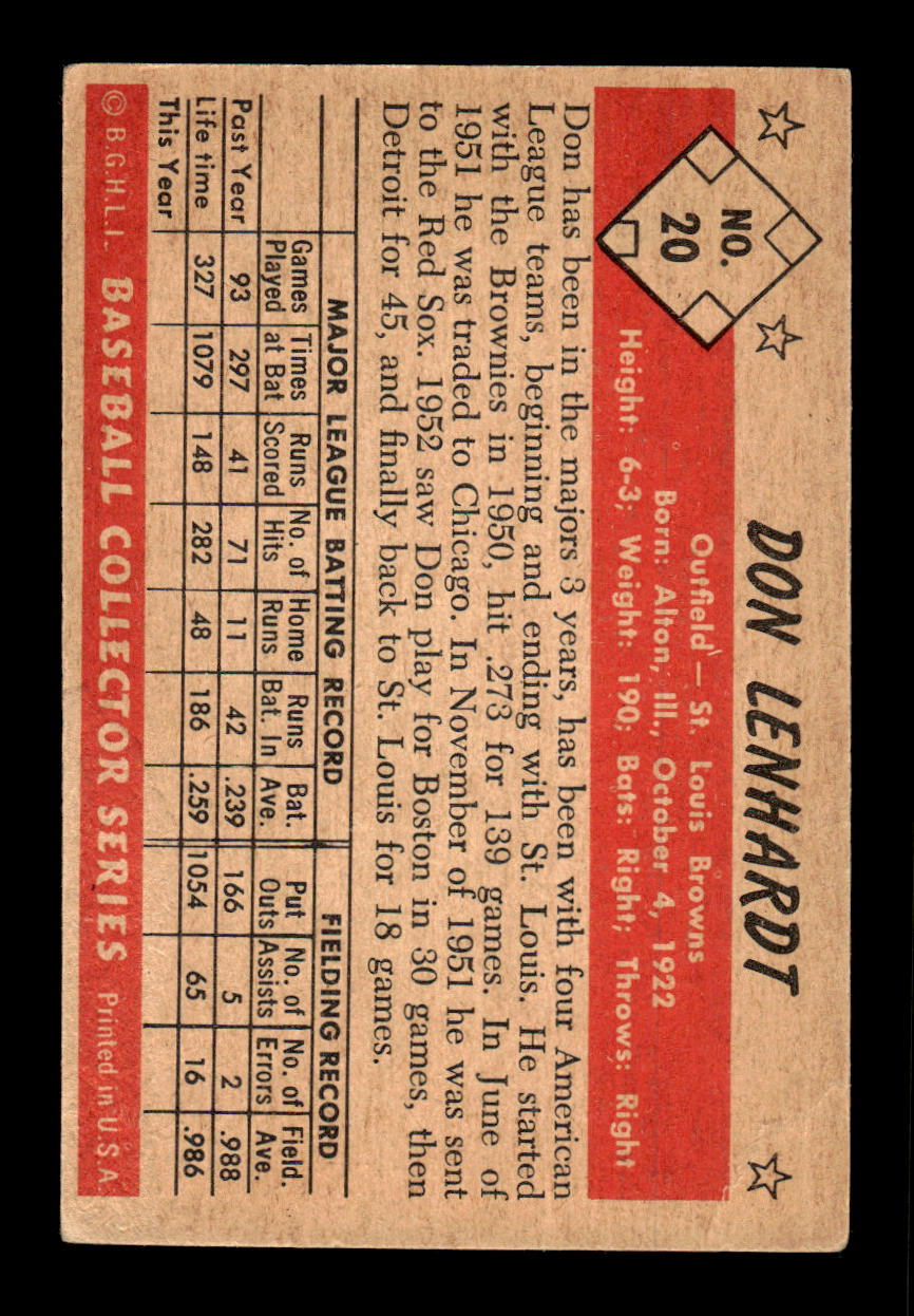 1953 Bowman Color #20 Don Lenhardt Very Good HOF-10001499
