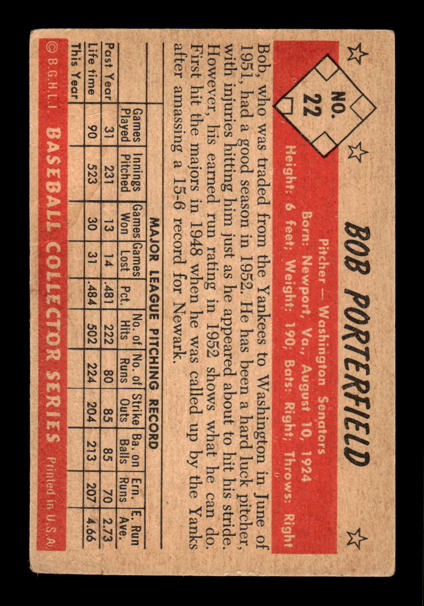 1953 Bowman Color #22 Bob Porterfield Very Good HOF-10001500