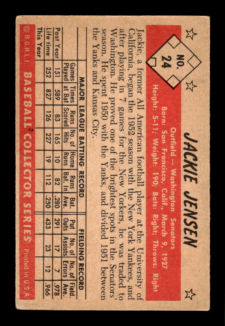 1953 Bowman Color #24 Jackie Jensen Very Good HOF-10001502