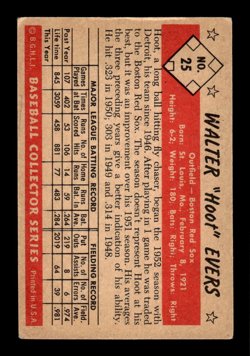 1953 Bowman Color #25 Hoot Evers Very Good HOF-10001503