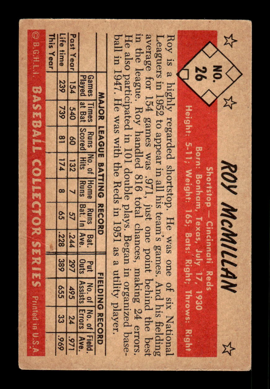 1953 Bowman Color #26 Roy McMillan Very Good HOF-10001504