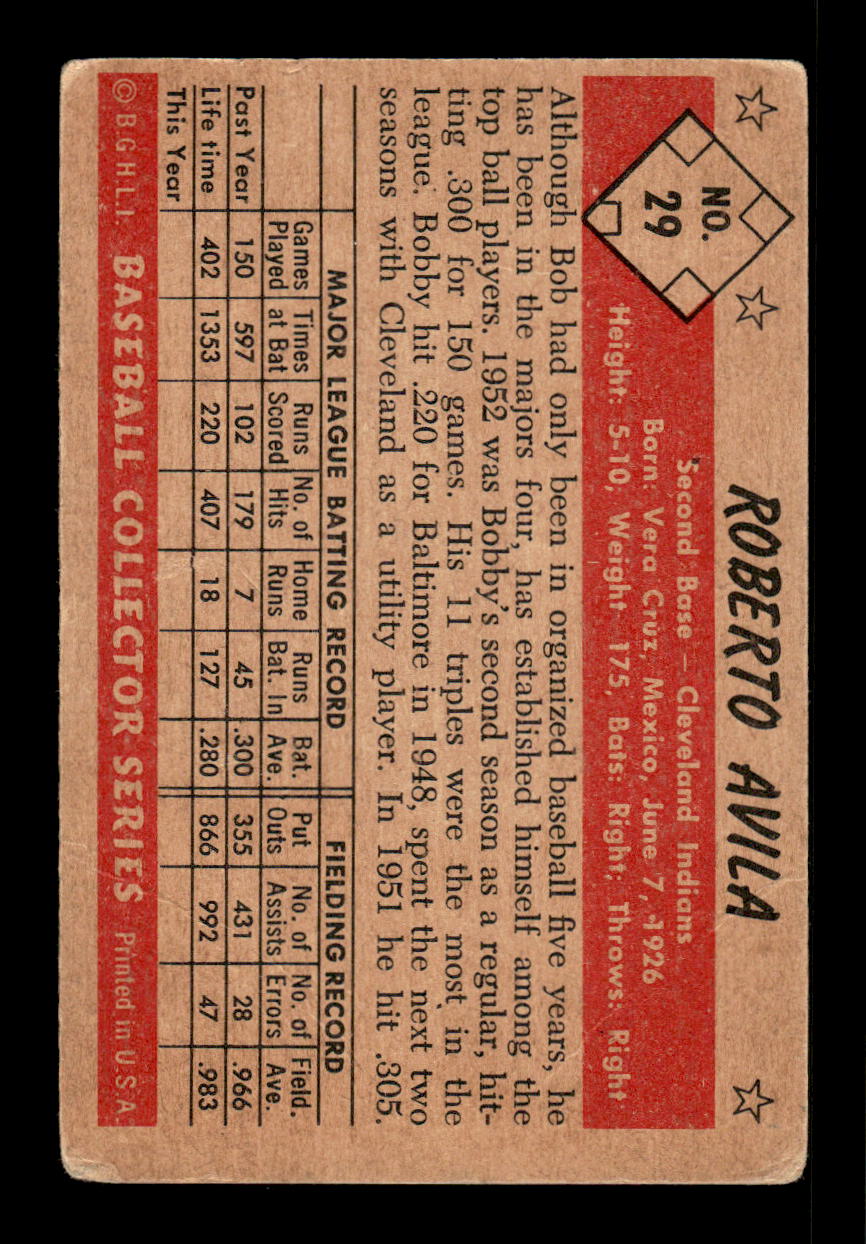 1953 Bowman Color #29 Roberto Avila Very Good HOF-10001505