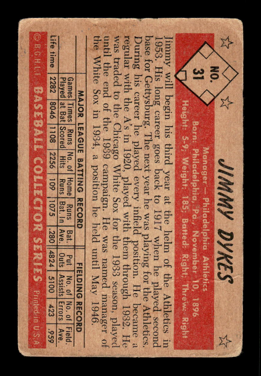 1953 Bowman Color #31 Jimmie Dykes Very Good HOF-10001507