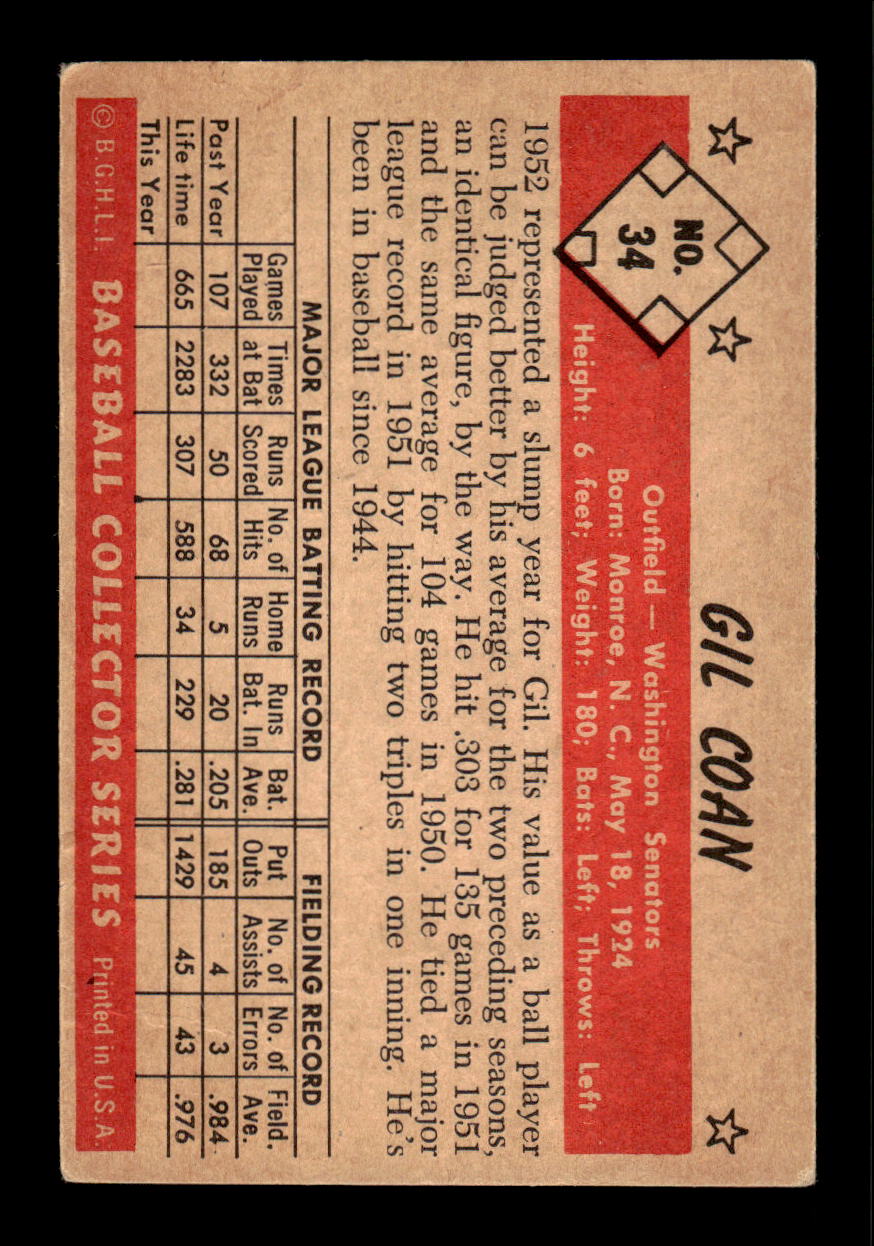 1953 Bowman Color #34 Gil Coan Very Good HOF-10001508