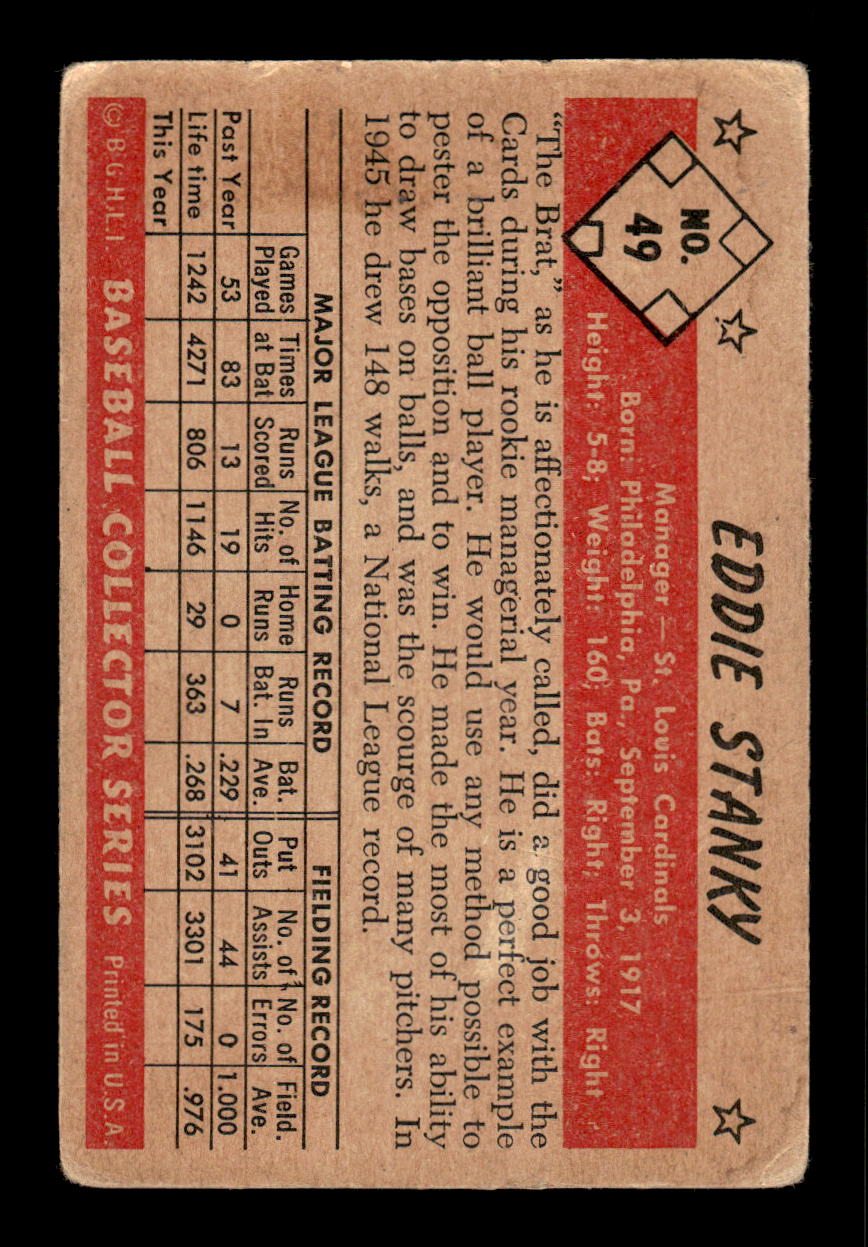 1953 Bowman Color #49 Eddie Stanky Very Good HOF-10001519