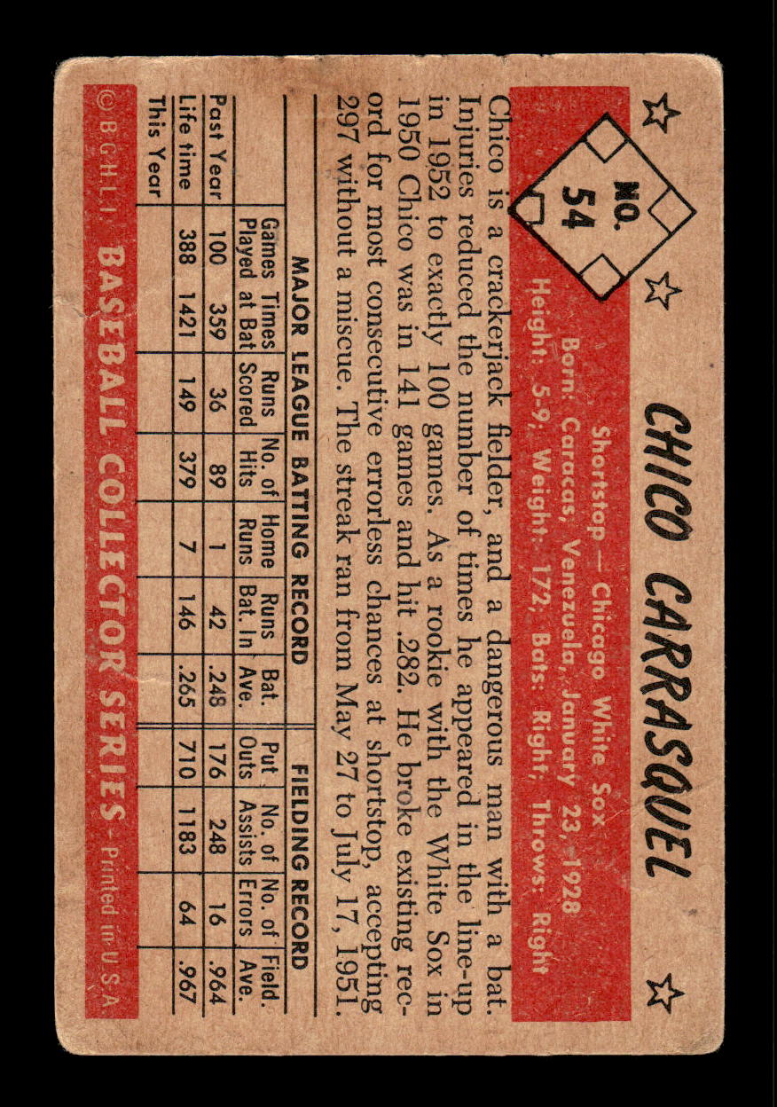 1953 Bowman Color #54 Chico Carrasquel Very Good HOF-10001523